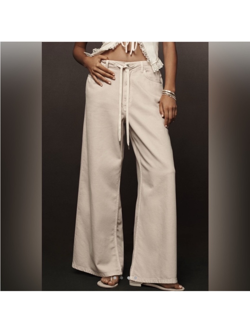 Pilcro Drawstring Wideleg Khaki Jeans Pants Like New Anthropologie Large